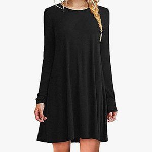 New Women's Black Long Sleeve Swing T-Shirt Tunic Dress Small